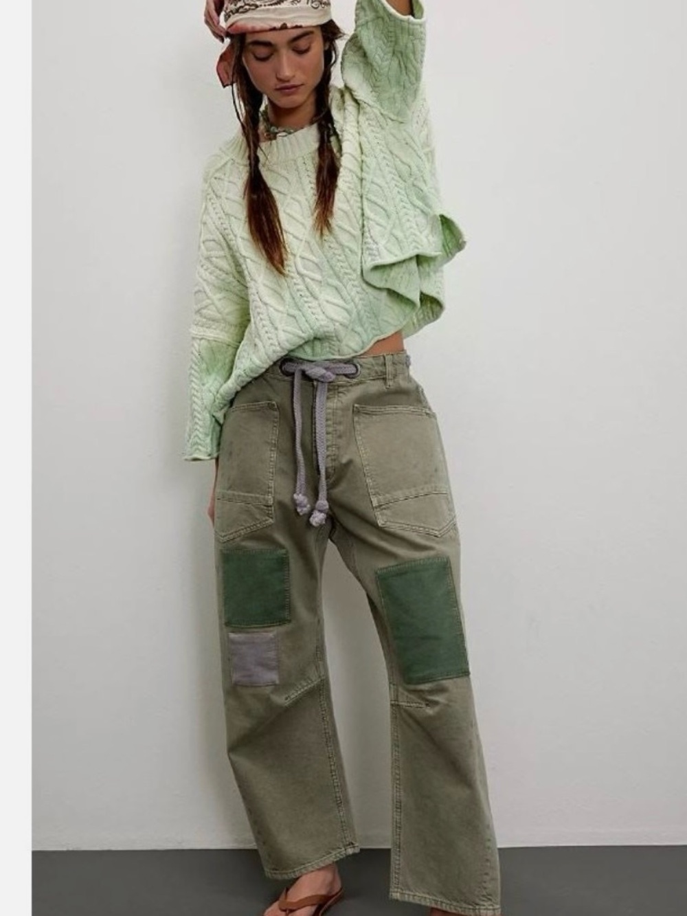 We The Free Olive Patchwork Wide-Leg Jeans